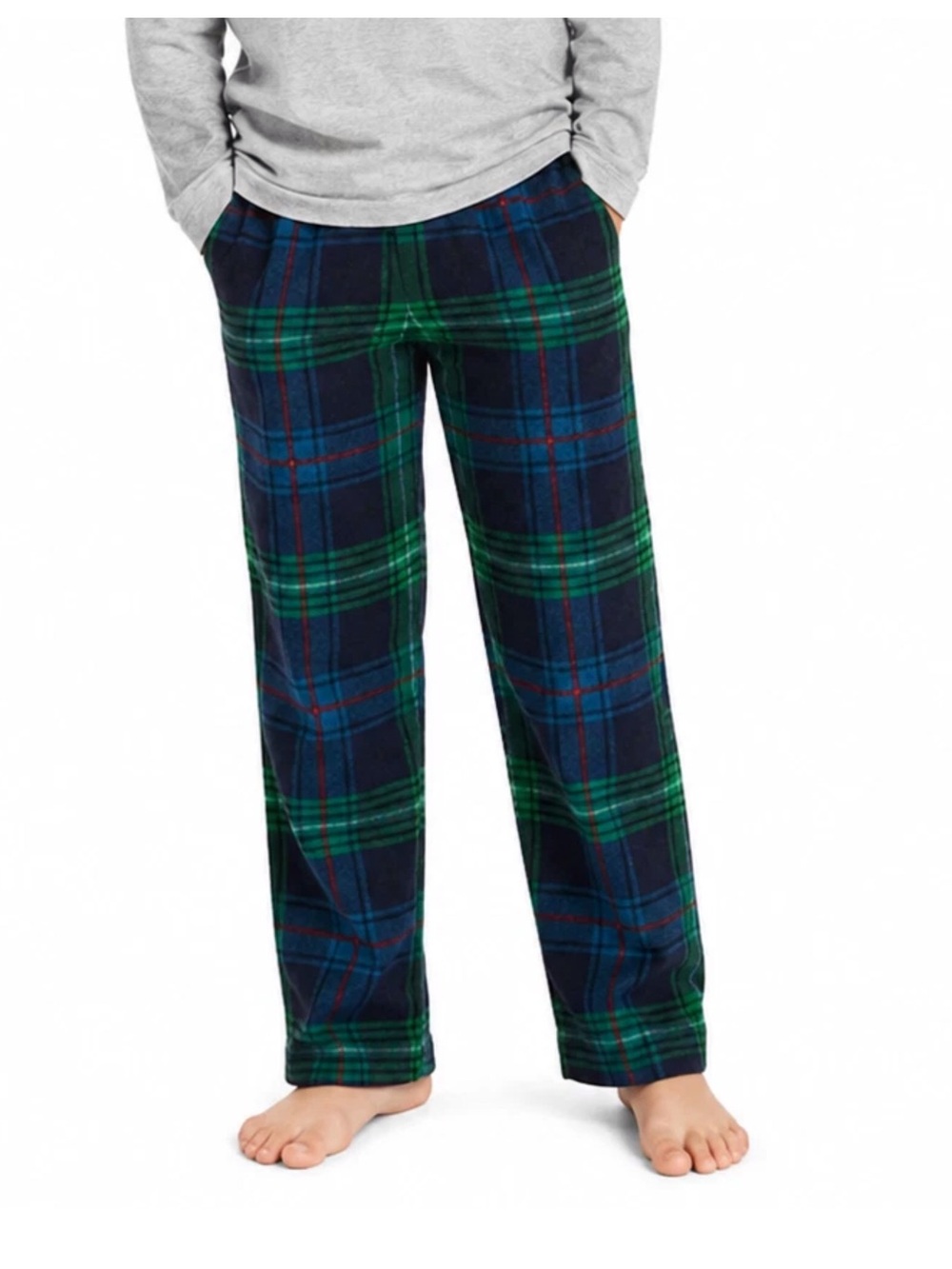 Kids Pajama Pants  6 Green Blue Plaid Fleece Elastic Waist Holiday boy sleepwear